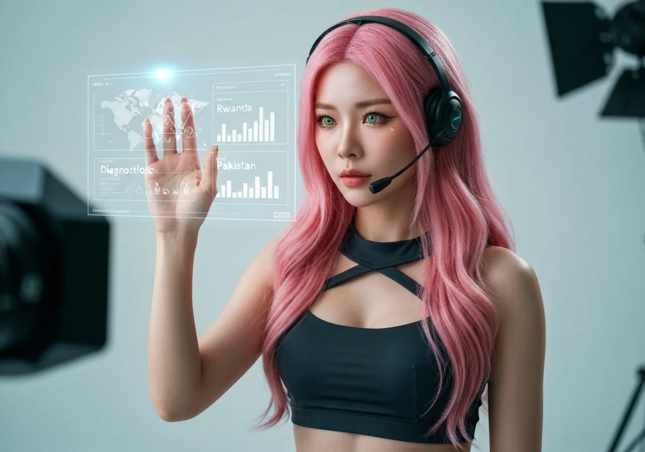 의료 AI 챗봇의 개발도상국 도입 사례를 분석하고 있는 루미의 모습