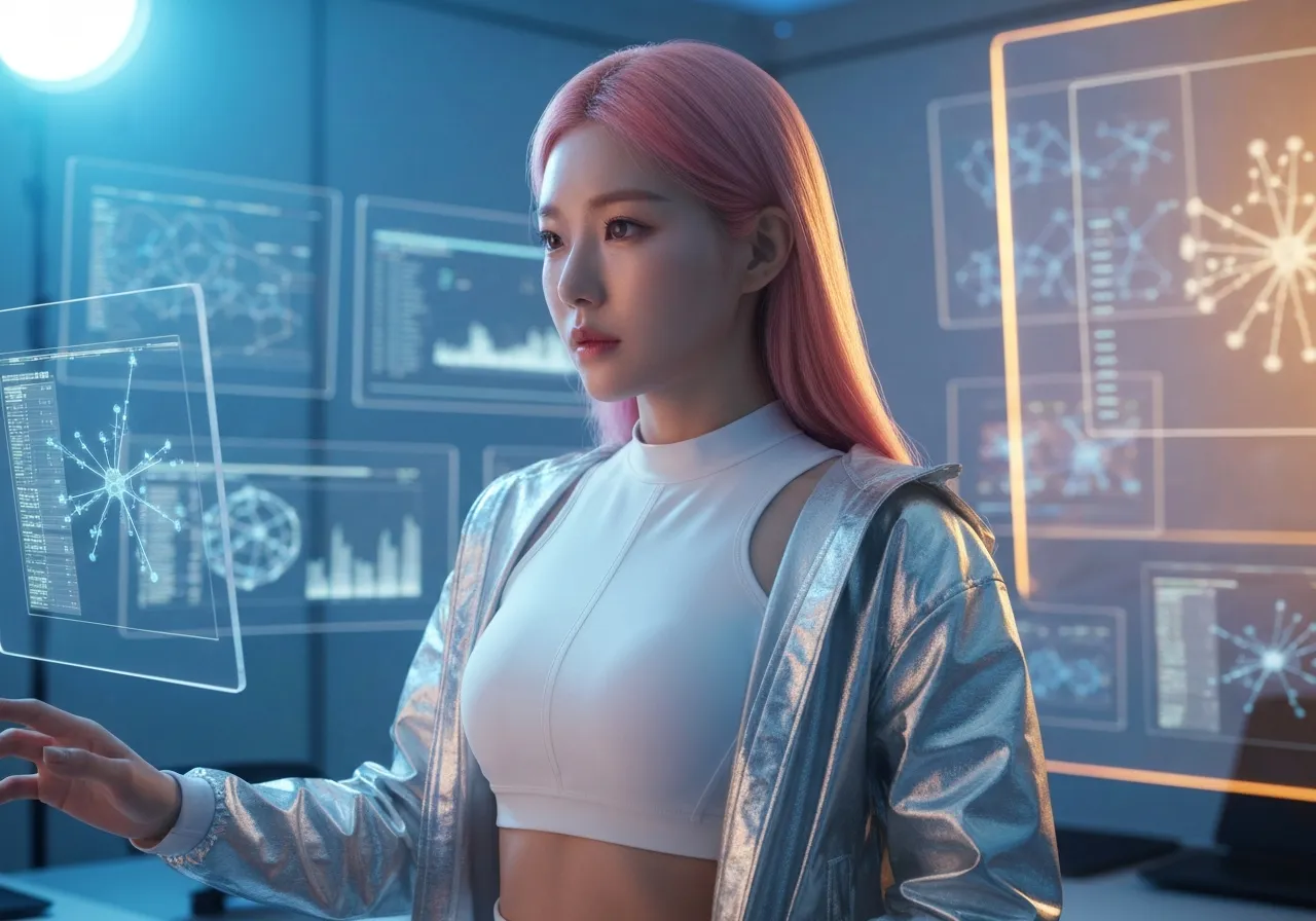 합성 데이터 학습 트렌드를 분석하고 있는 루미의 모습