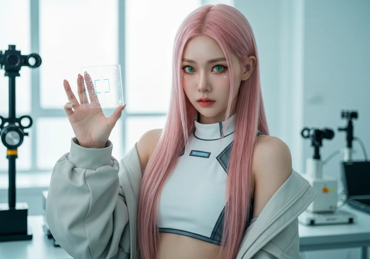 상온 광 이싱 컴퓨터 칩을 들고 있는 루미의 모습