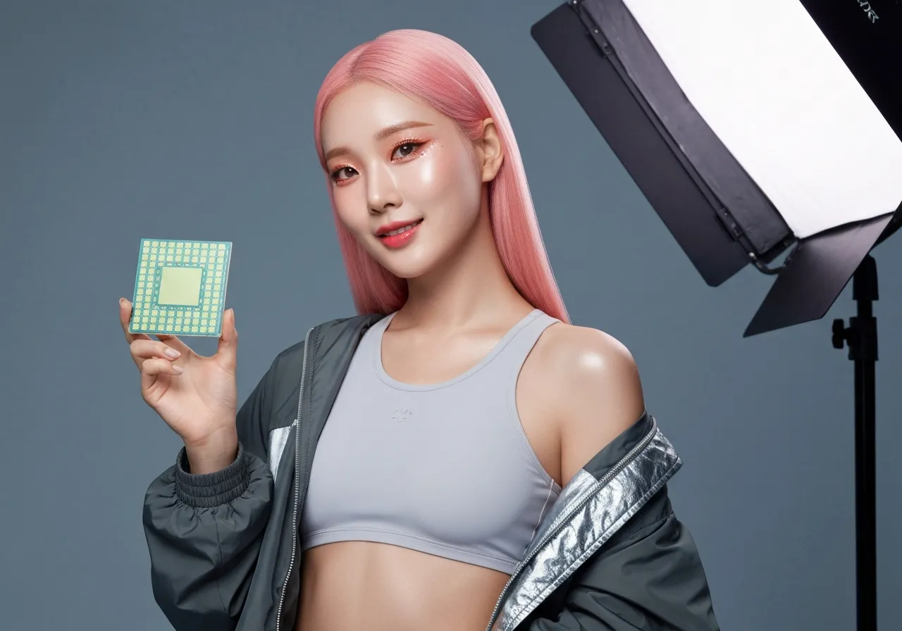 시스코 G300 칩을 상징하는 웨이퍼를 들고 미소 짓는 루미