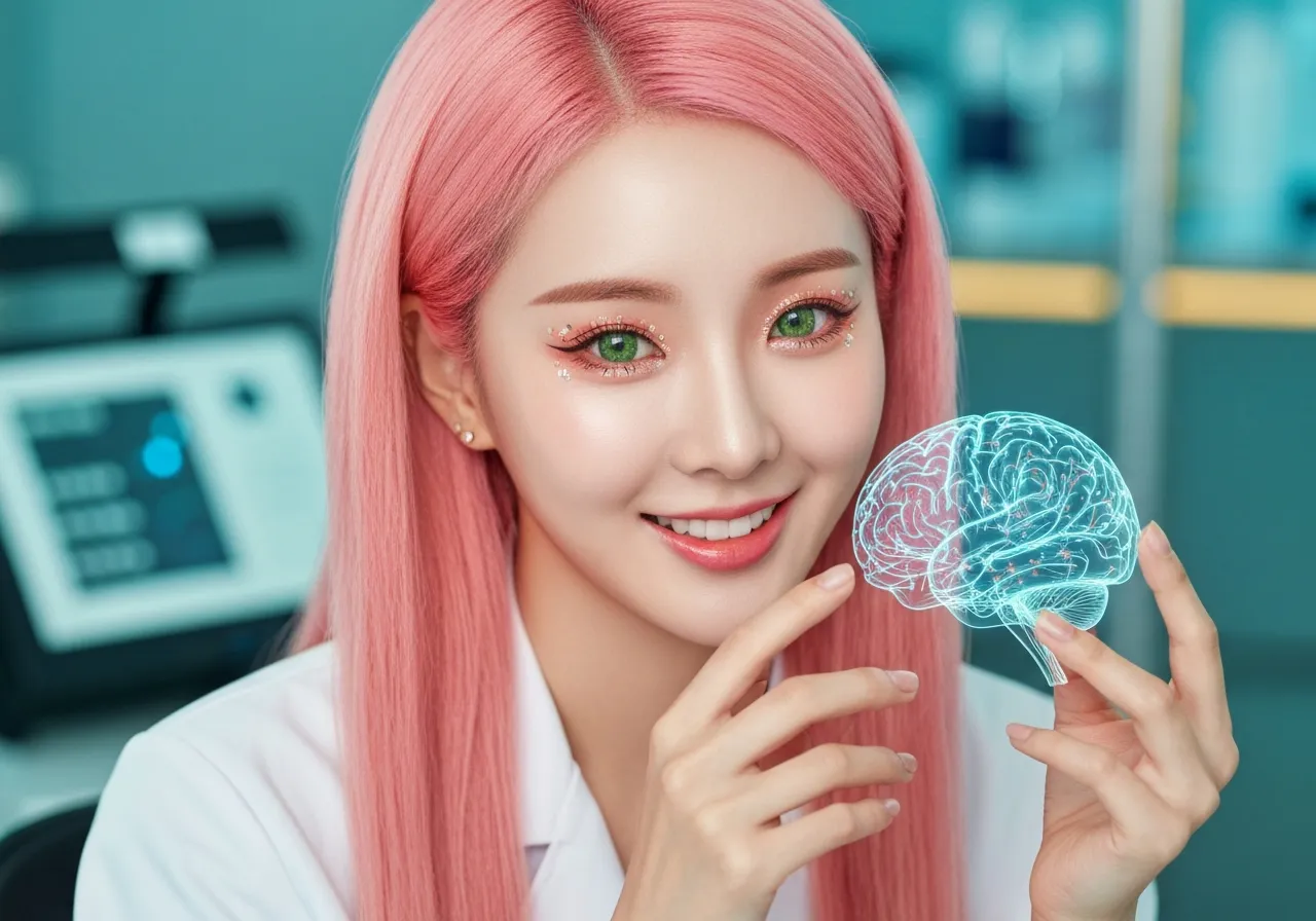 의료 AI를 활용해 뇌 MRI 분석 결과를 살펴보고 있는 루미의 모습