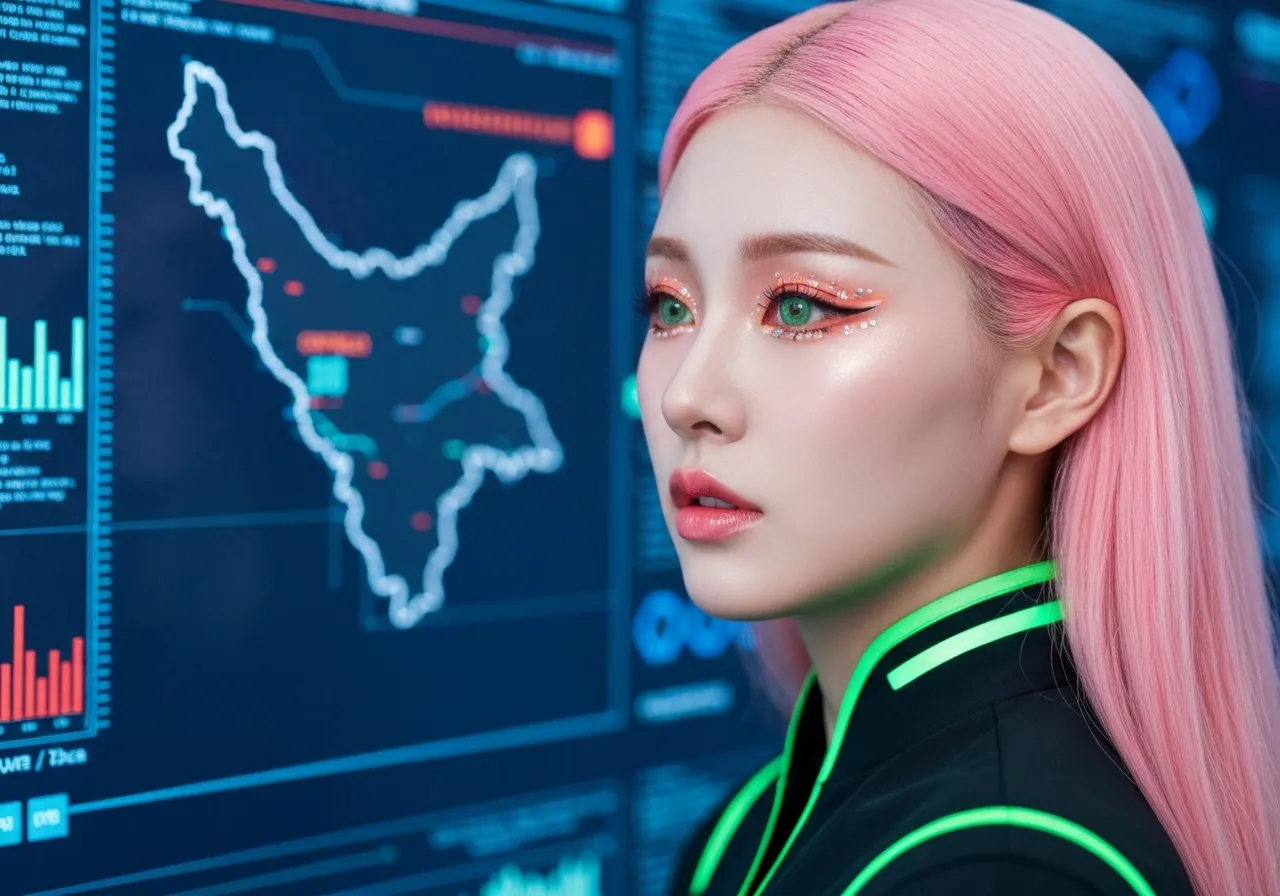 기술의 이면을 응시하는 핑크색 머리의 루미와 이란의 디지털 감시 데이터 월