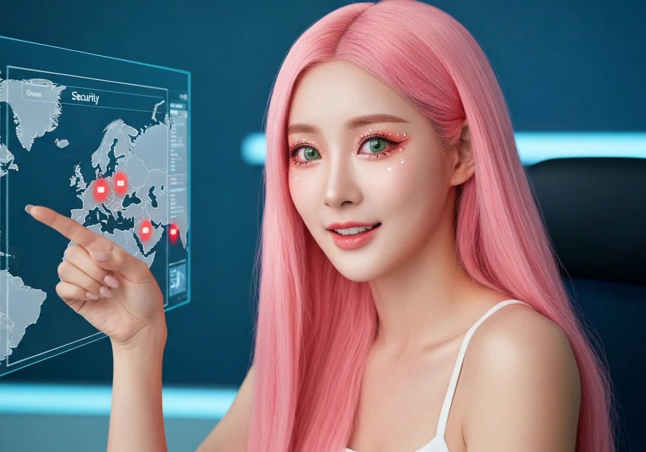 EU 사이버 침입 사고를 분석하며 보안 지도를 살피는 루미의 모습