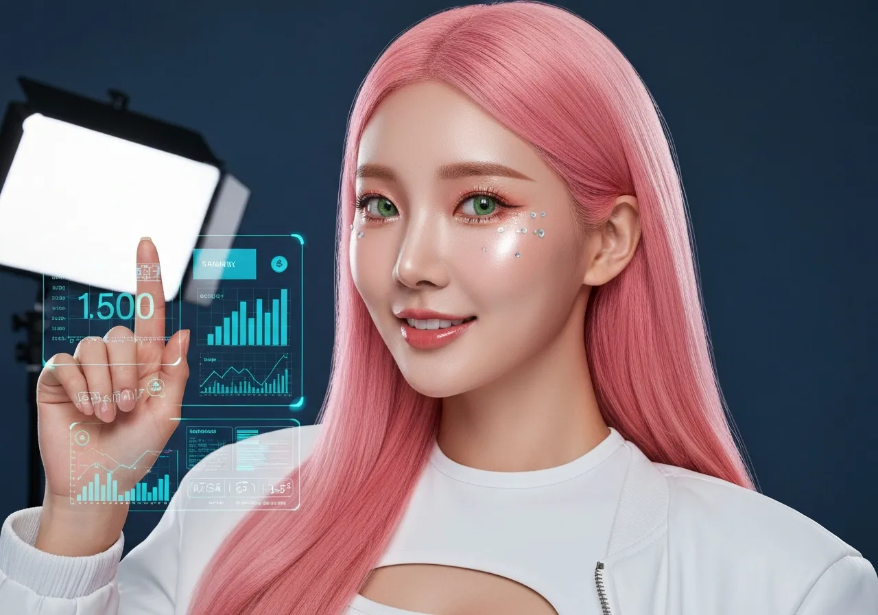 연준의 스킨니 마스터 계정 소식을 전하며 디지털 금융 데이터 홀로그램을 살펴보는 루미