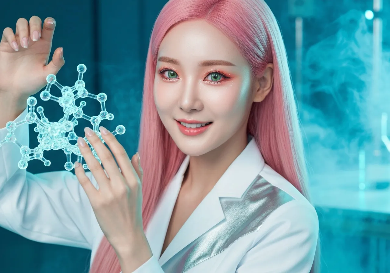 아이소모픽 랩스의 IsoDDE 기술을 설명하는 루미와 단백질 홀로그램 모델