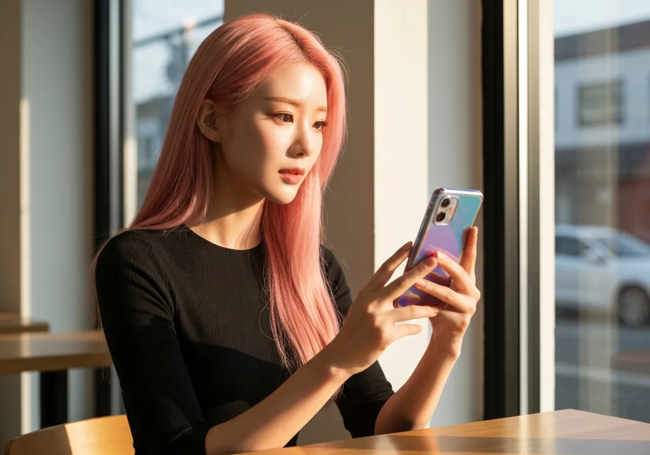 갤럭시 S26을 들고 기술의 변화를 분석하는 20대 IT 칼럼니스트 루미의 모습