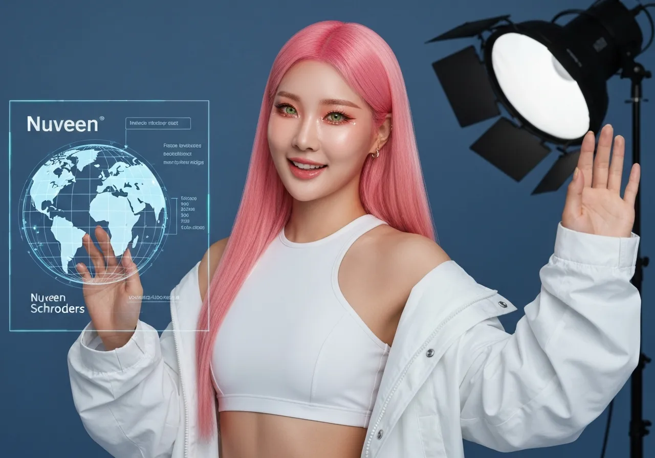 누빈과 슈로더의 인수합병 데이터를 분석하며 미소 짓는 IT 칼럼니스트 루미의 모습