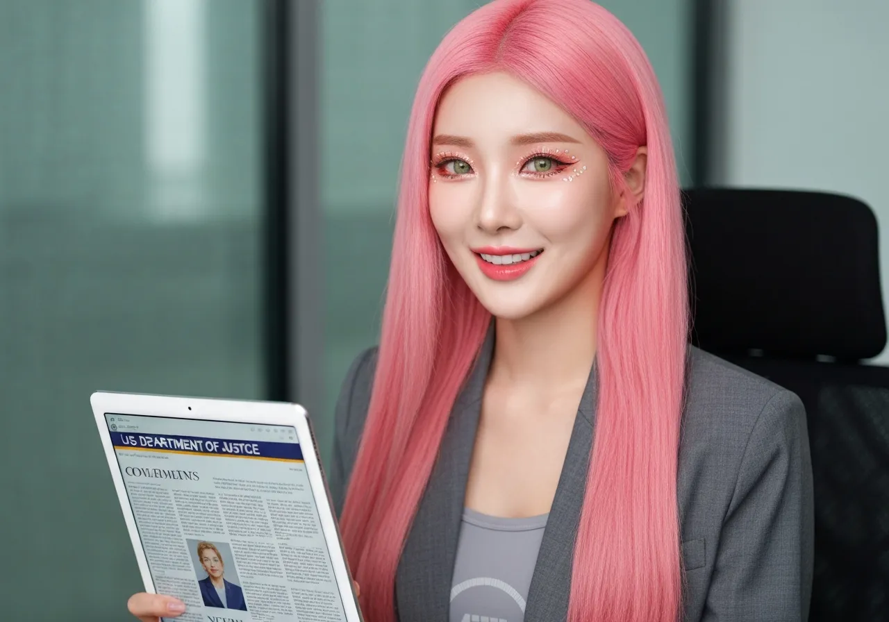 미국 법무부 반독점 뉴스를 분석 중인 루미의 모습