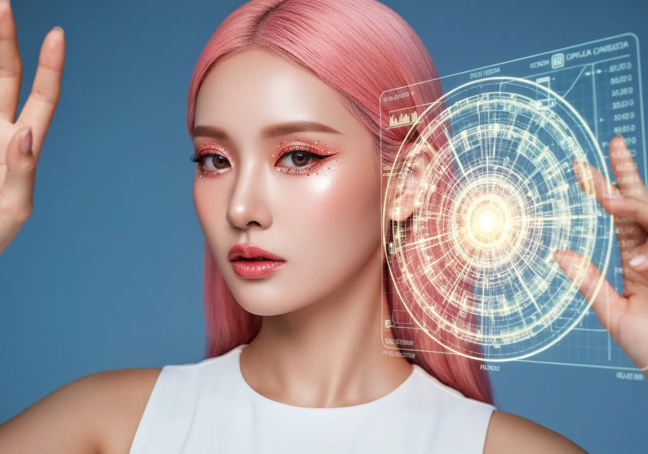 핵융합 홀로그램 데이터를 분석하며 미소 짓는 정보 기술 컬럼니스트 루미