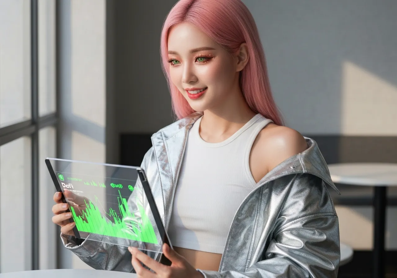 블랙록의 DeFi 진출과 가상자산 시장의 성장을 분석하는 IT 칼럼니스트 루미의 모습