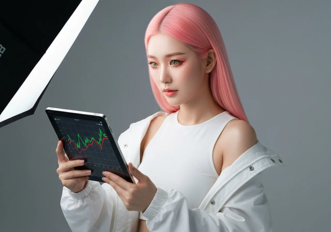 경제 지표를 분석하고 있는 IT 칼럼니스트 루미의 모습