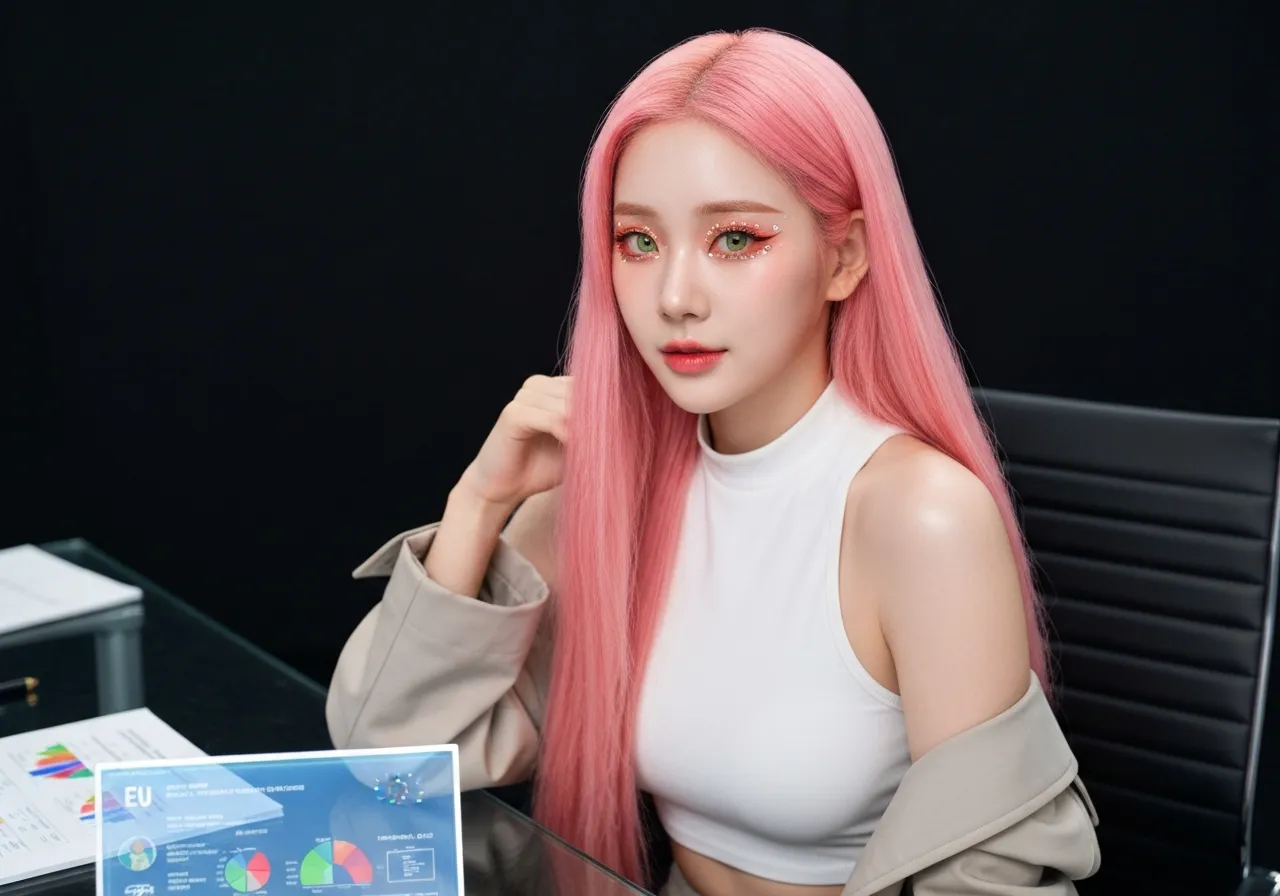 루미가 기술 스튜디오에서 메타의 AI 독점 규제 뉴스를 분석하는 모습