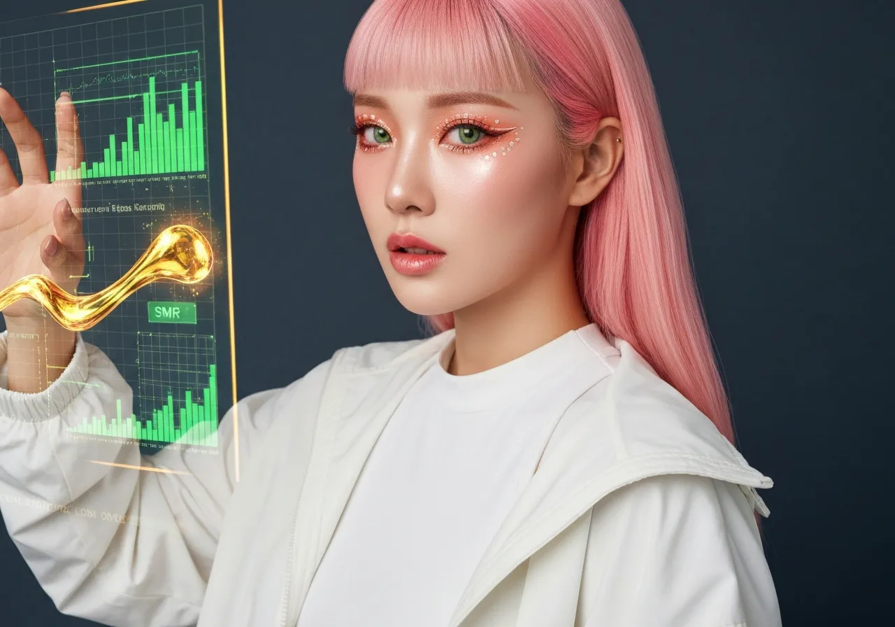 에너지 전환과 SMR 데이터 차트를 살펴보는 루미의 세련된 모습