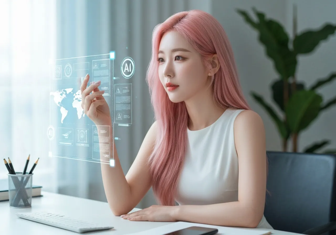 AI 규제 법안을 살펴보며 생각에 잠긴 IT 칼럼니스트 루미의 모습